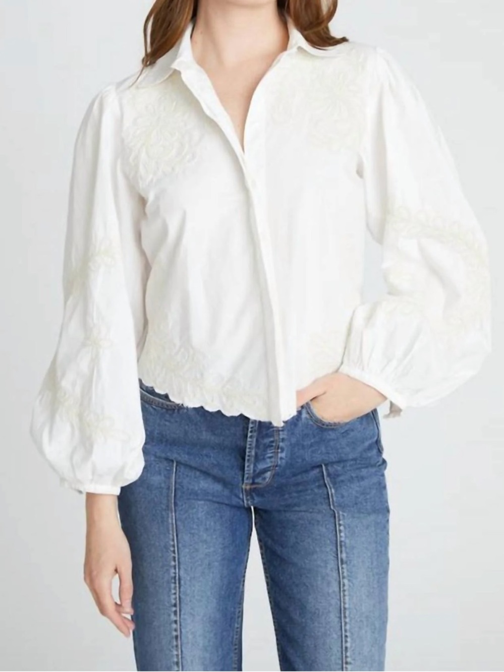 Driftwood Western White Embroidered Cotton Button-Up Blouse - Women Tops